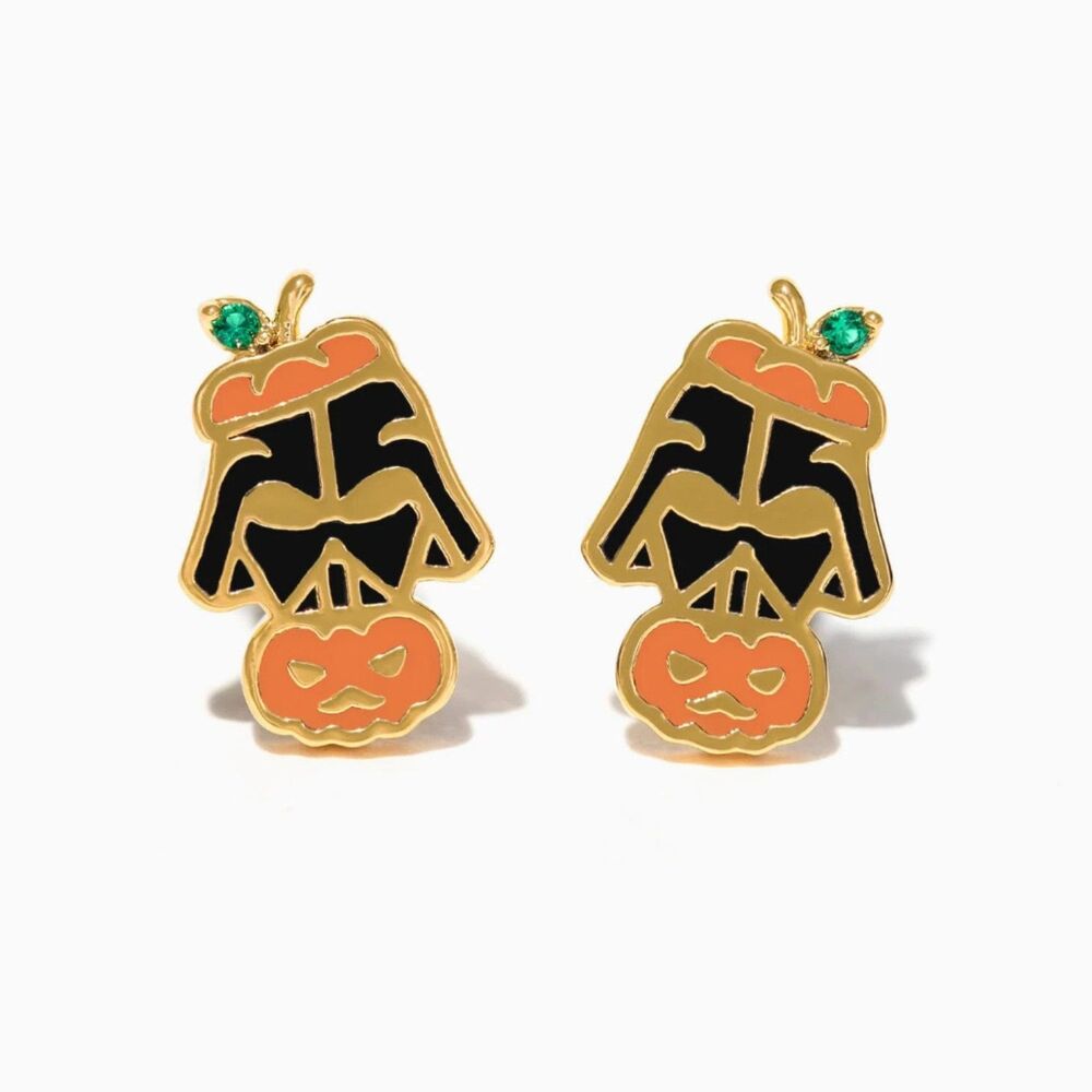 New 18K Gold Plated Halloween Pumpkin Mask Stud Earrings